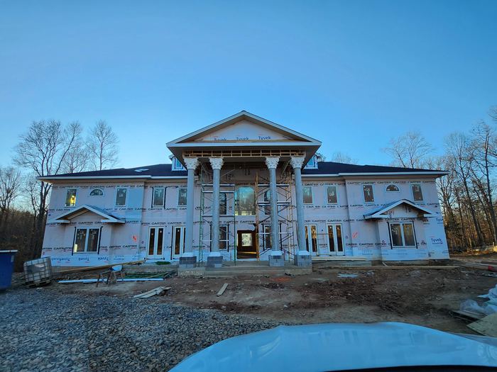 Completed columns and portico on the front elevation