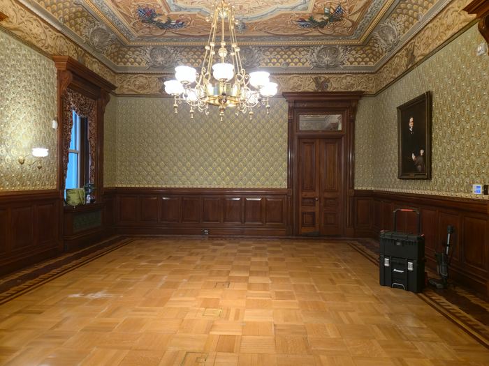 Parquet flooring restored in a historic room