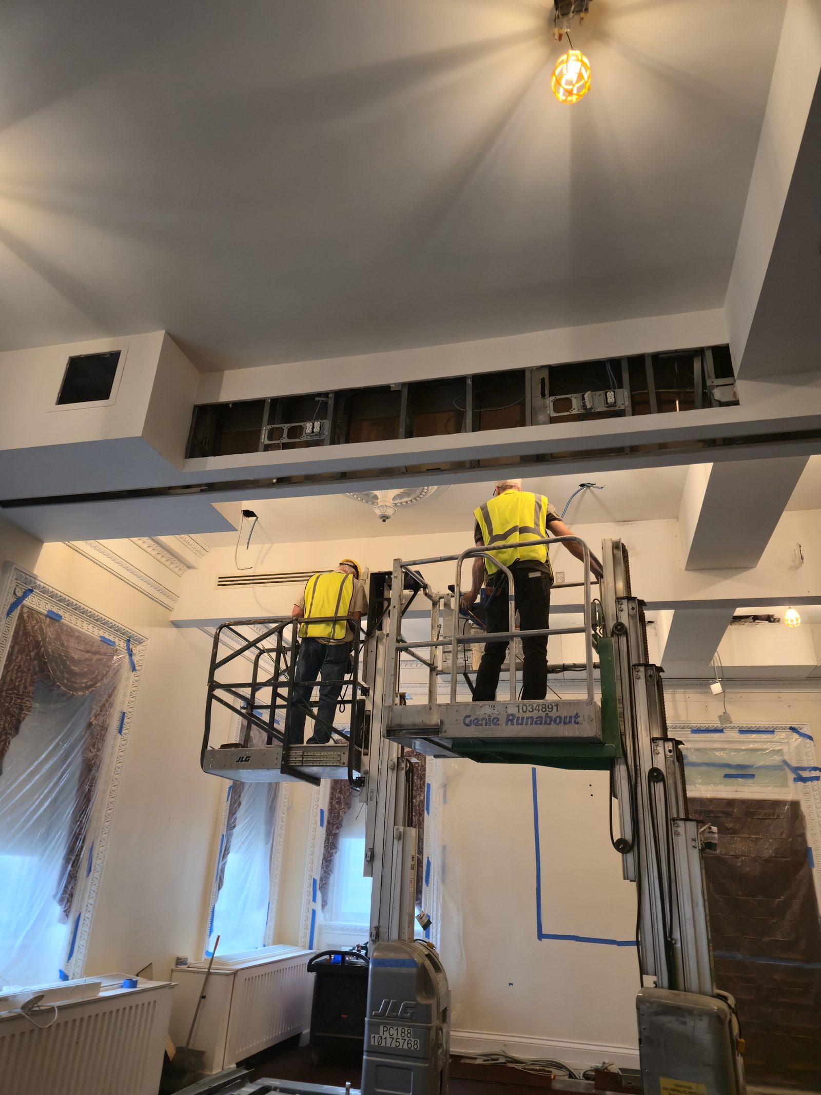 High-level ceiling works carried out from an access lift